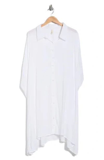 Boho Me Button Front Sharkbite Hem Cover-up Tunic In Multi