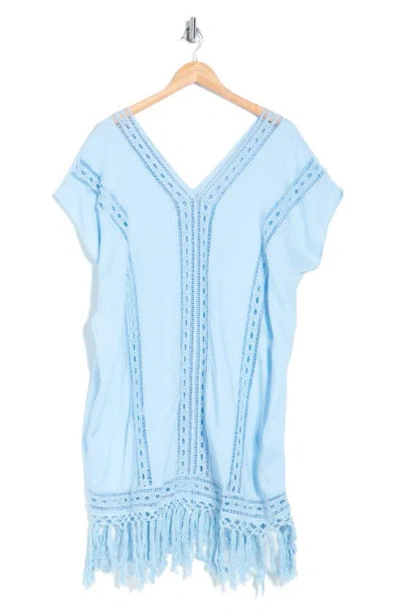 Boho Me Crochet Fringe Short Dress In Blue