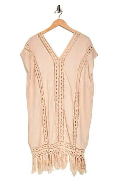 Boho Me Crochet Fringe Short Dress In Sand