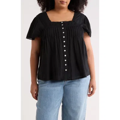 Boho Me Crochet Inset Square Neck Top In Black