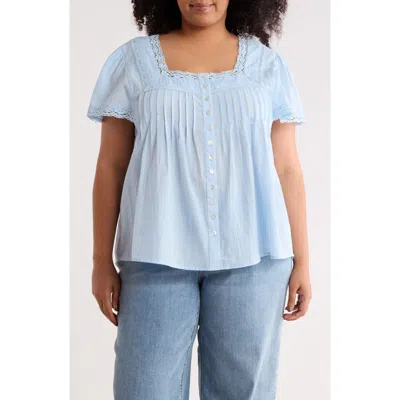 Boho Me Crochet Inset Square Neck Top In Blue