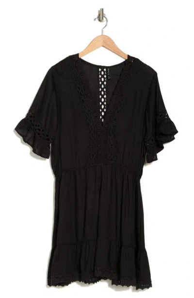 Boho Me Crochet Lace Trim Cover-up Tunic In Black