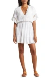 Boho Me Crochet Lace Trim Cover-up Tunic In White/blue