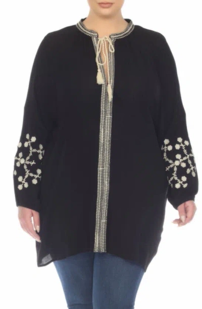 Boho Me Embroidered Tunic Top In Black
