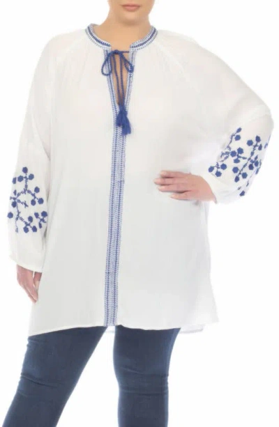 Boho Me Embroidered Tunic Top In White