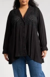 Boho Me Eyelet Button-up Shirt In Black