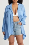 Boho Me Eyelet Button-up Shirt In Blue