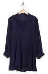 Boho Me Eyelet Long Sleeve Button-down Swim Cover-up In Navy