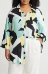 Boho Me Floral Button-up Tunic In Blue