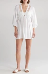 Boho Me Front Tie Tunic Dress In White