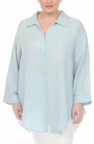 Boho Me Gauze Button-up Shirt In Blue