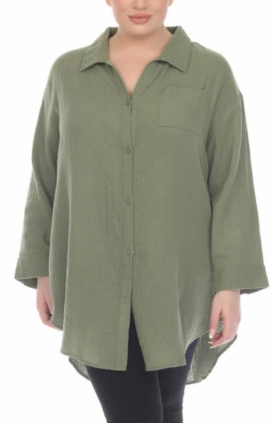 Boho Me Gauze Button-up Shirt In Olive