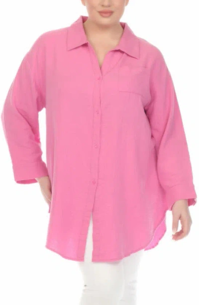Boho Me Gauze Button-up Shirt In Pink
