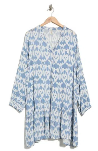 Boho Me Ikat Long Sleeve Cover-up Dress In Blue