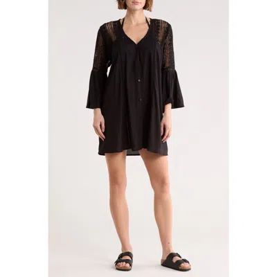 Boho Me Lace Crochet Tunic Coverup In Black