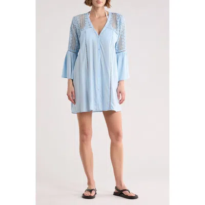 Boho Me Lace Crochet Tunic Coverup In Blue