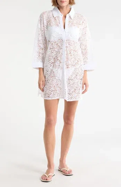 Boho Me Lace Front Cover-up Shirt In Gray