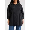 Boho Me Lace Inset Button-up Shirt In Black