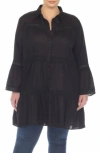 Boho Me Lace Inset Long Sleeve Cover-up Shirtdress In Black