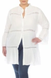 Boho Me Lace Inset Long Sleeve Cover-up Shirtdress In White