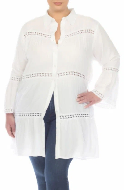 Boho Me Lace Inset Long Sleeve Cover-up Shirtdress In Neutral