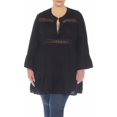 Boho Me Lace Inset Ruffle Hem Tunic In Black