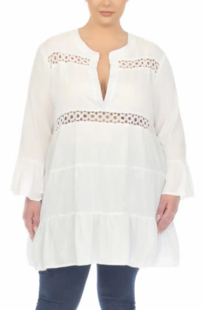 Boho Me Lace Inset Ruffle Hem Tunic In White