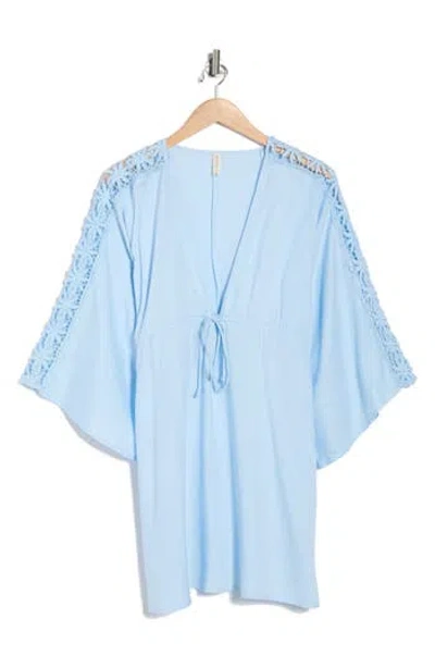 Boho Me Lace Trim Cover-up Tunic Top In Blue