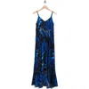 Boho Me Leaf Printed Hi-lo Flounce Hem Dress In Black/navy Print