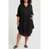Boho Me Long Sleeve Shirtdress In Black