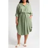 Boho Me Long Sleeve Shirtdress In Green