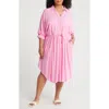 Boho Me Long Sleeve Shirtdress In Pink
