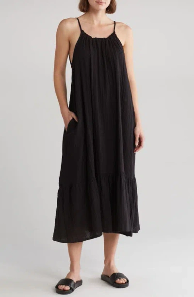 Boho Me Low Back Double Gauze Maxi Dress In Black