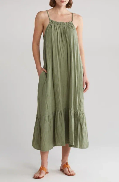 Boho Me Low Back Double Gauze Maxi Dress In Green