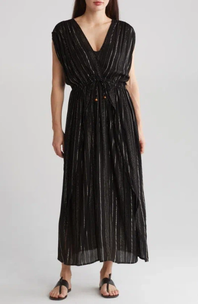 Boho Me Metallic Cover-up Dress In Black Lurex