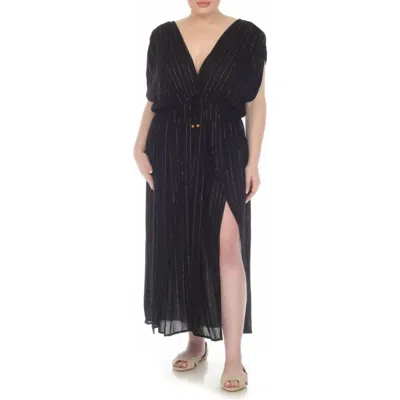 Boho Me Metallic Stripe Cover-up Maxi Dress In Black/silver