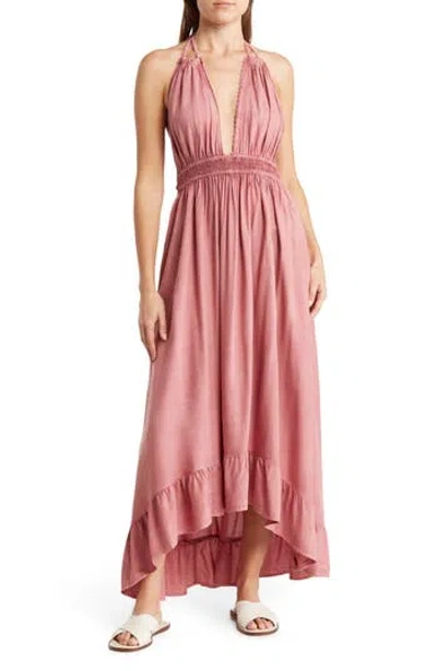Boho Me Open Back Plunge Neck Ombré Halter Dress In Animal Print