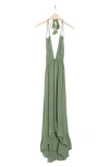 Boho Me Open Back Plunge Neck Ombré Halter Dress In Olive