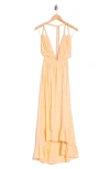 Boho Me Open Back Plunge Neck Ombré Halter Dress In Peach