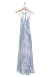 Boho Me Open Back Plunge Neck Ombré Halter Dress In Platinum Tie Dye