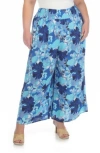 Boho Me Patterned Smocked Pull-on Pants In Blue Patch Print