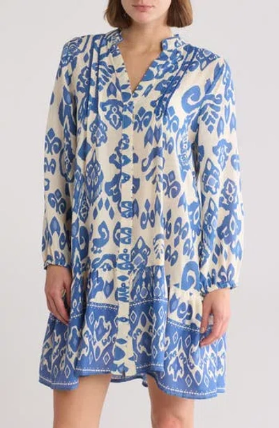 Boho Me Print Button-up Tunic In Blue