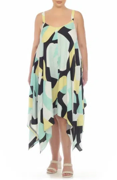 Boho Me Print Handkerchief Hem Maxi Dress In Aqua/yellow