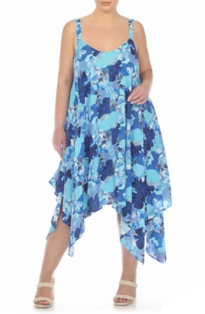 Boho Me Print Handkerchief Hem Maxi Dress In Patch Blue