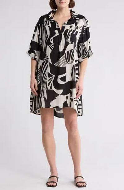 Boho Me Print Long Sleeve Tunic Dress In Multi