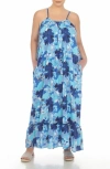 Boho Me Scoop Neck Spaghetti Strap Floral Print Maxi Dress In Patch Blue