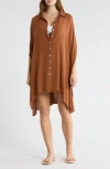 Boho Me Sharkbite Button-up Coverup In Brown
