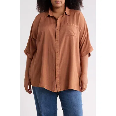 Boho Me Short Sleeve Button-up Shirt In Brown