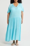 Boho Me Short Sleeve Maxi Dress In Aqua