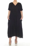 Boho Me Short Sleeve Tiered Maxi Dress In Black